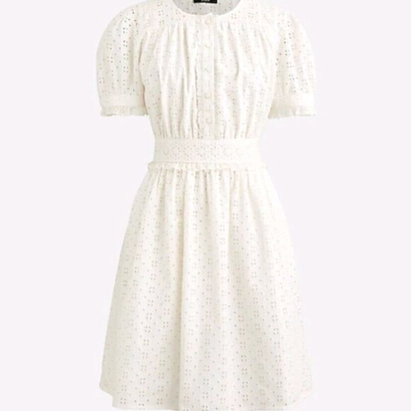 J. Crew | Button Front Mini Eyelet Dress | Ivory | Women’s Size 14 - Picture 4 of 14